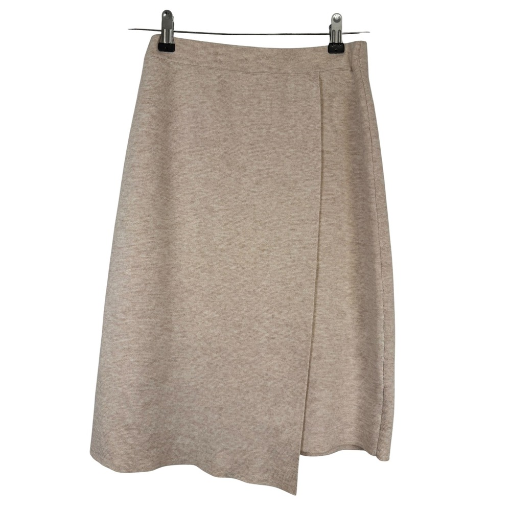 Lovers + Friends Beige Knit Wrap Midi Skirt Asymmetrical Hem Small RN132829